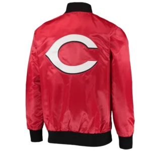 Cincinnati reds the ambassador full snap satin varsity jacket red 1