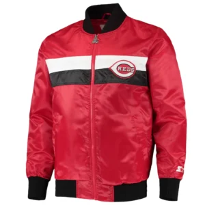 Cincinnati reds the ambassador full snap satin varsity jacket red 2