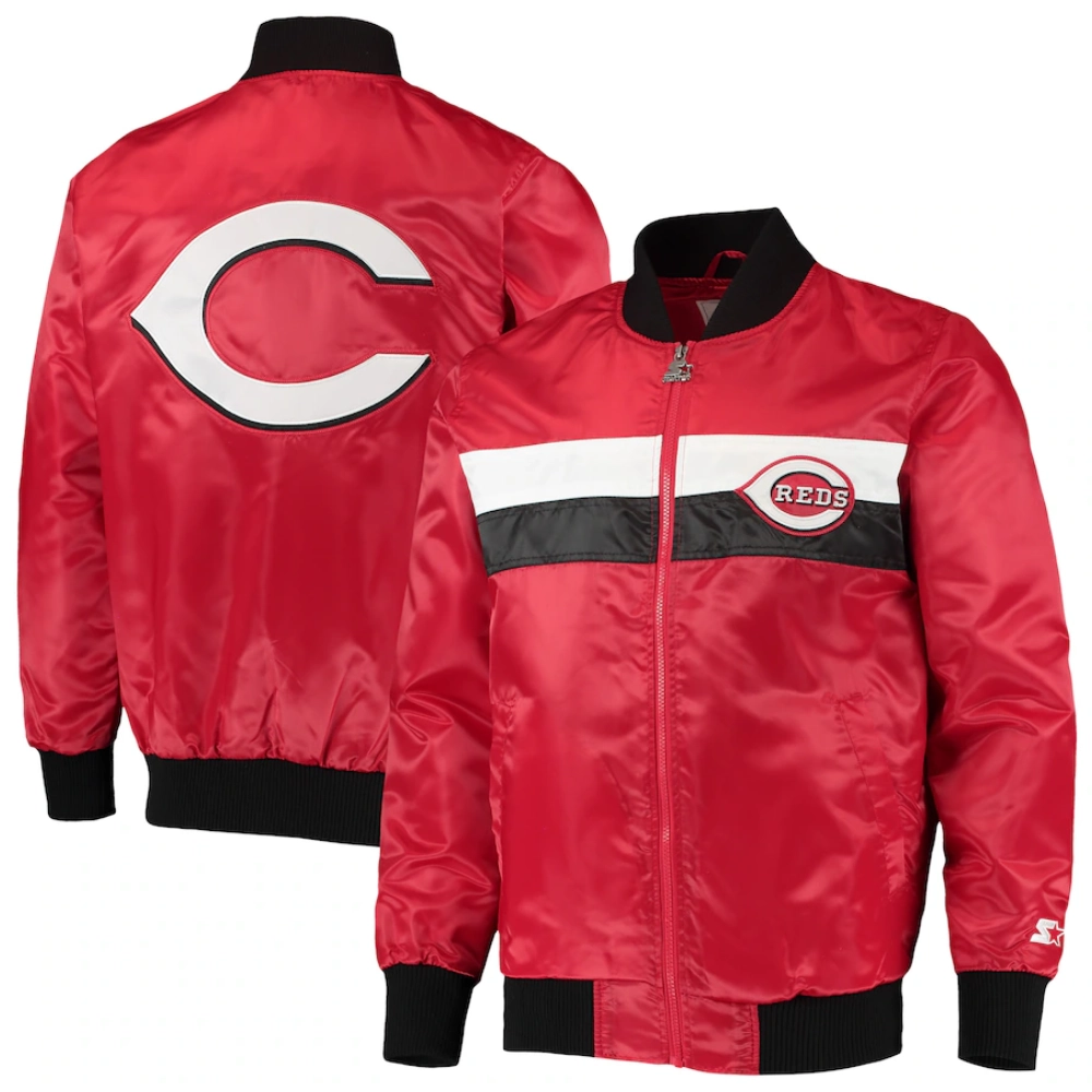 Cincinnati reds the ambassador full snap satin varsity jacket red 3