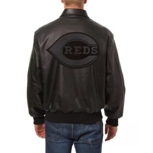 Cincinnati reds tonal full leather bomber jacket black 1