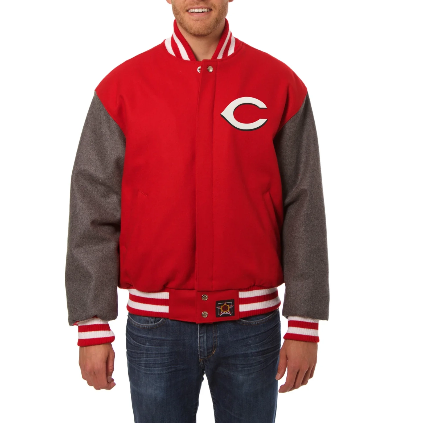 Cincinnati reds two tone handcrafted logo wool jacket red gray 1