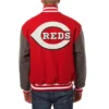 Cincinnati reds two tone handcrafted logo wool jacket red gray 2