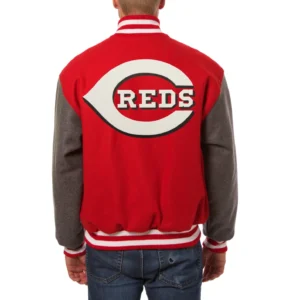 Cincinnati reds two tone handcrafted logo wool jacket red gray 2