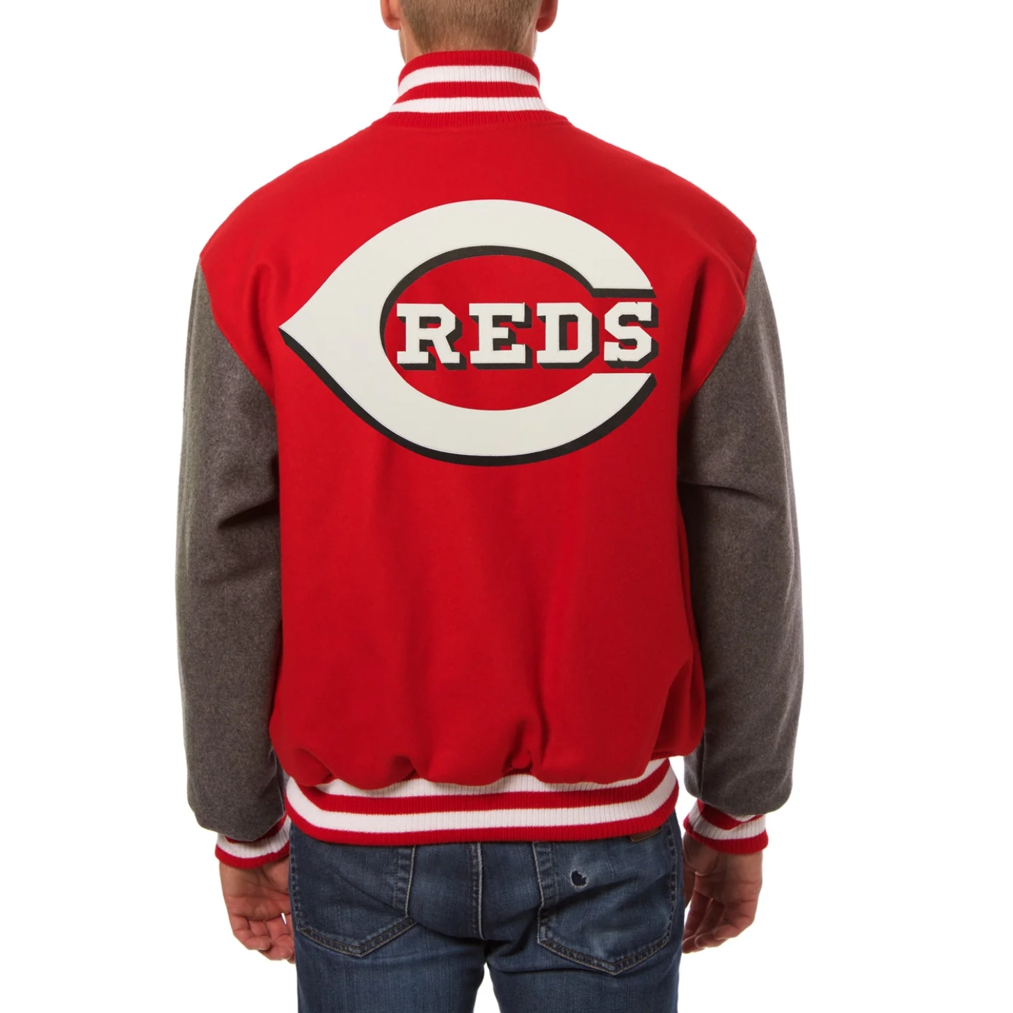 Cincinnati reds two tone handcrafted logo wool jacket red gray 2