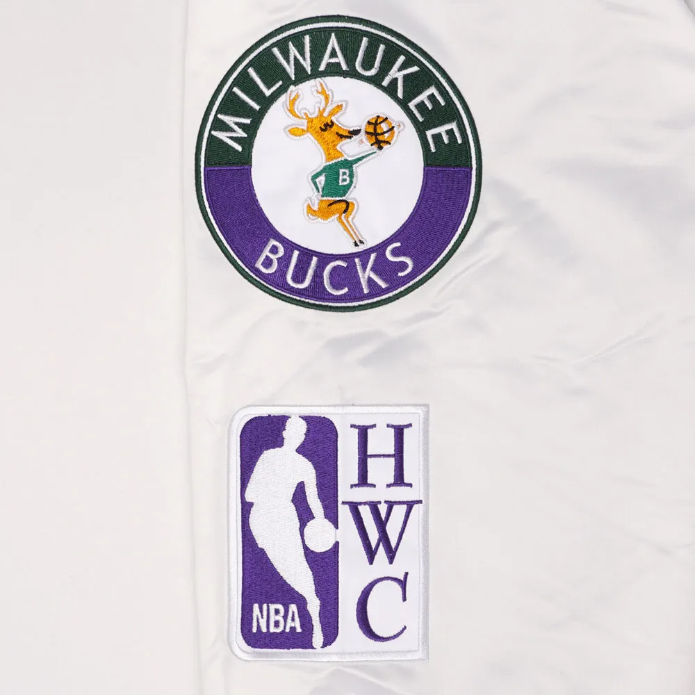 City collection milwaukee bucks white satin jacket