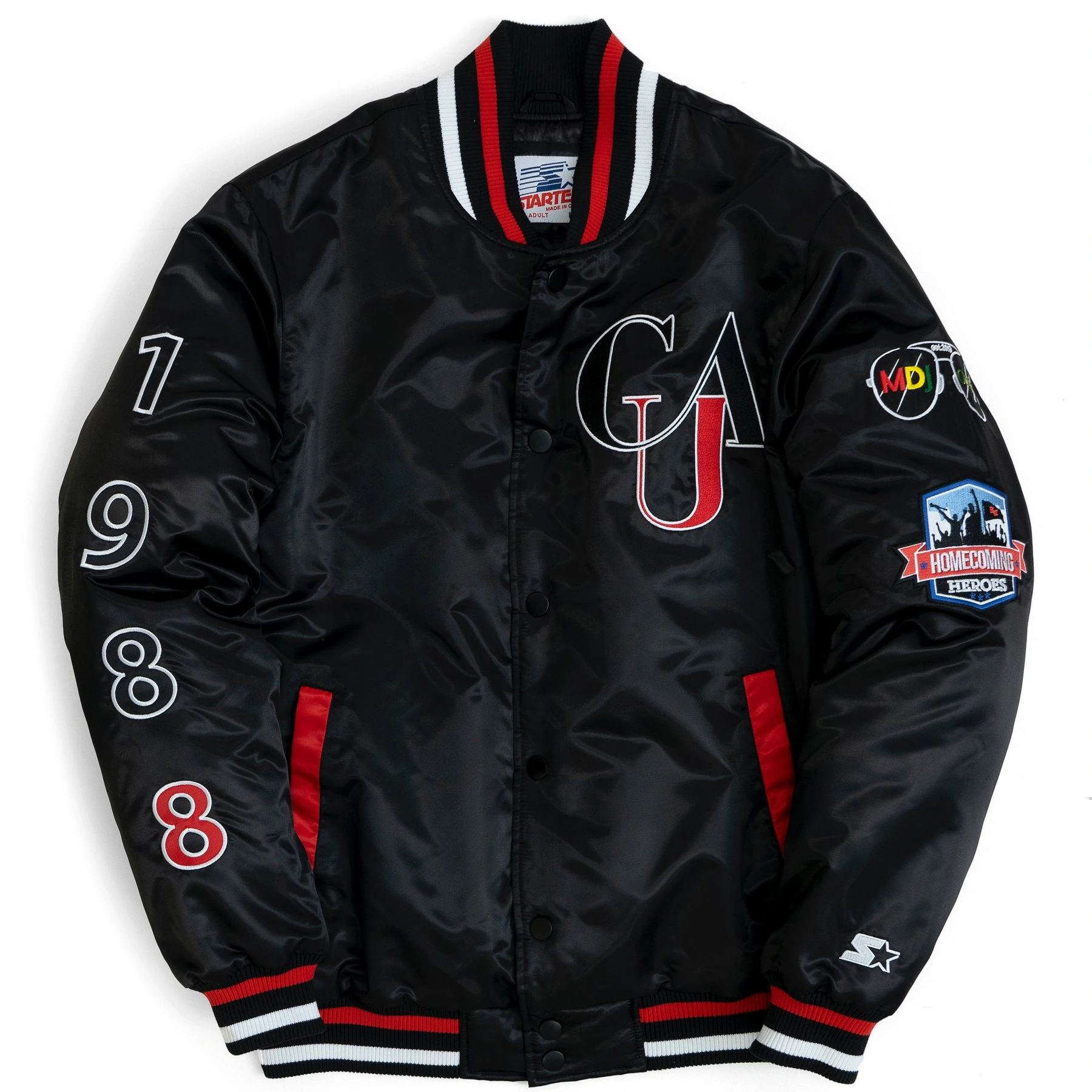 Clark atlanta panthers full snap satin black jacket