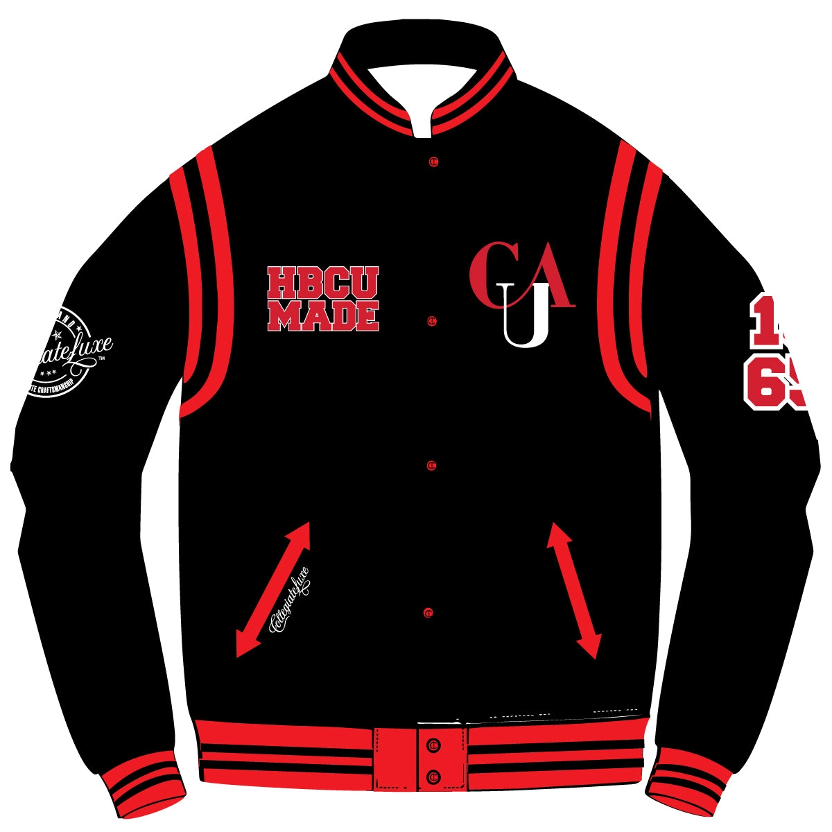 Clark atlanta panthers full snap wool bomber black varsity jacket