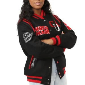 Clark atlanta panthers full snap wool bomber varsity black jacket