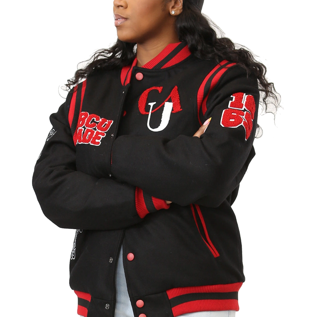Clark atlanta panthers full snap wool bomber varsity jacket