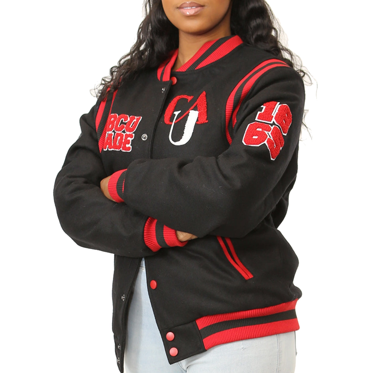 Clark atlanta panthers full snap wool varsity black jacket