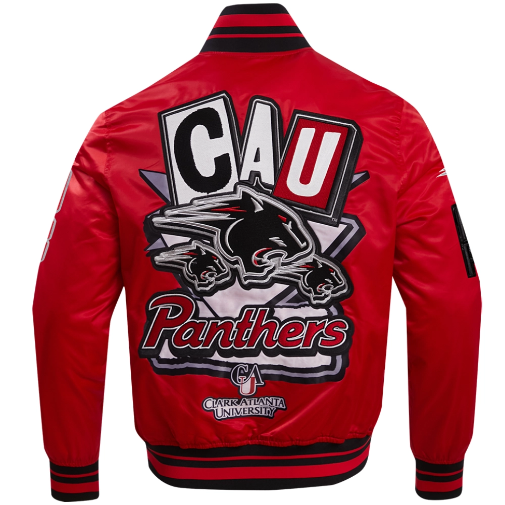 Clark atlanta panthers homecoming red rib knitted satin varsity jacket