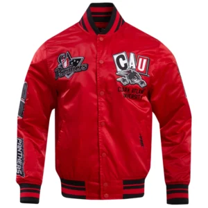 Clark atlanta panthers homecoming rib knitted satin varsity jacket