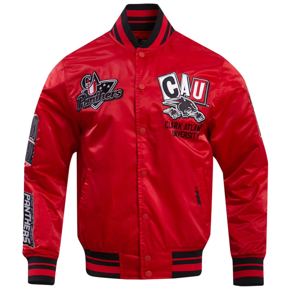 Clark atlanta panthers homecoming rib knitted satin varsity jacket