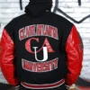 Clark atlanta panthers remix full snap wool leather jacket