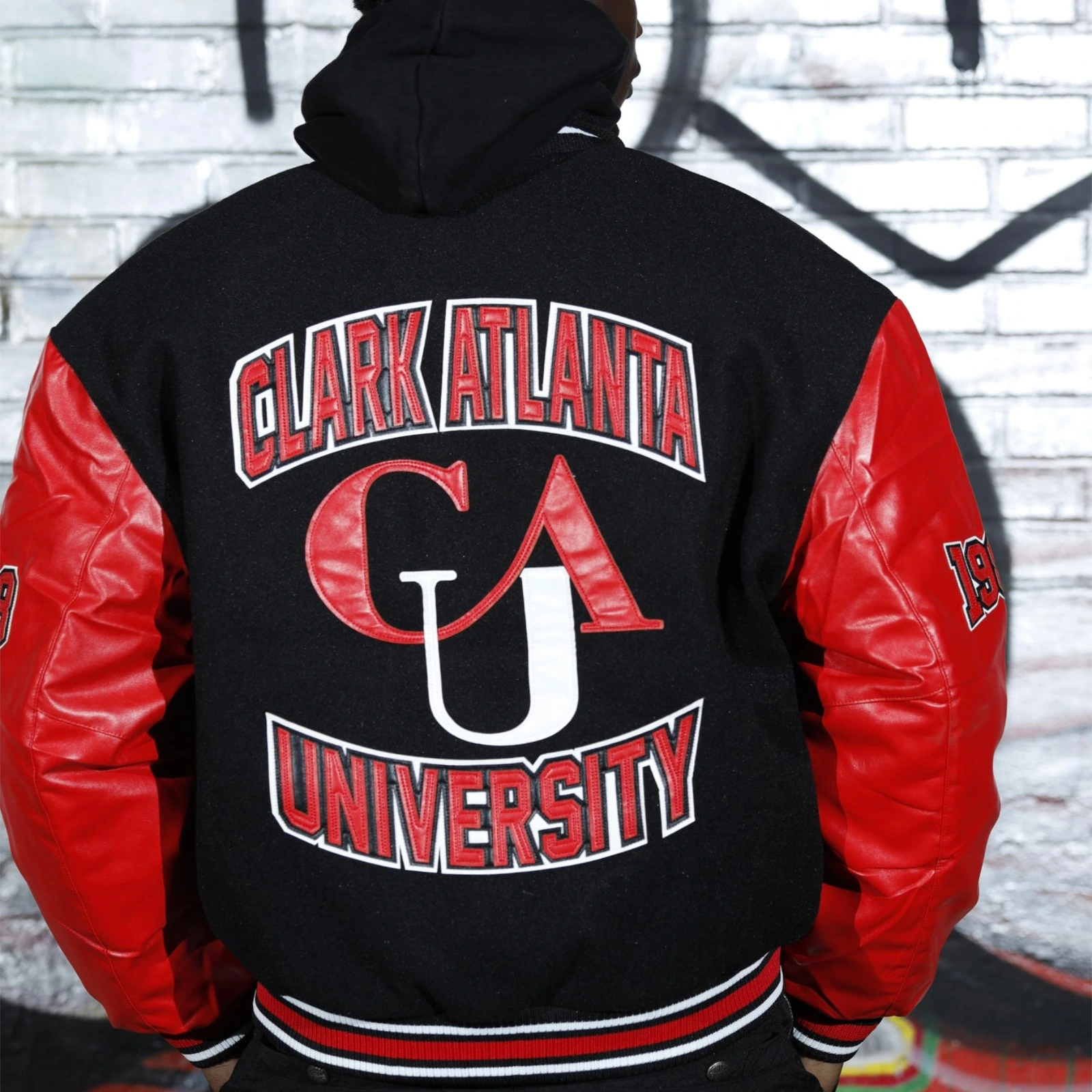 Clark atlanta panthers remix full snap wool leather jacket