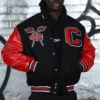 Clark atlanta panthers remix full snap wool leather varsity jacket