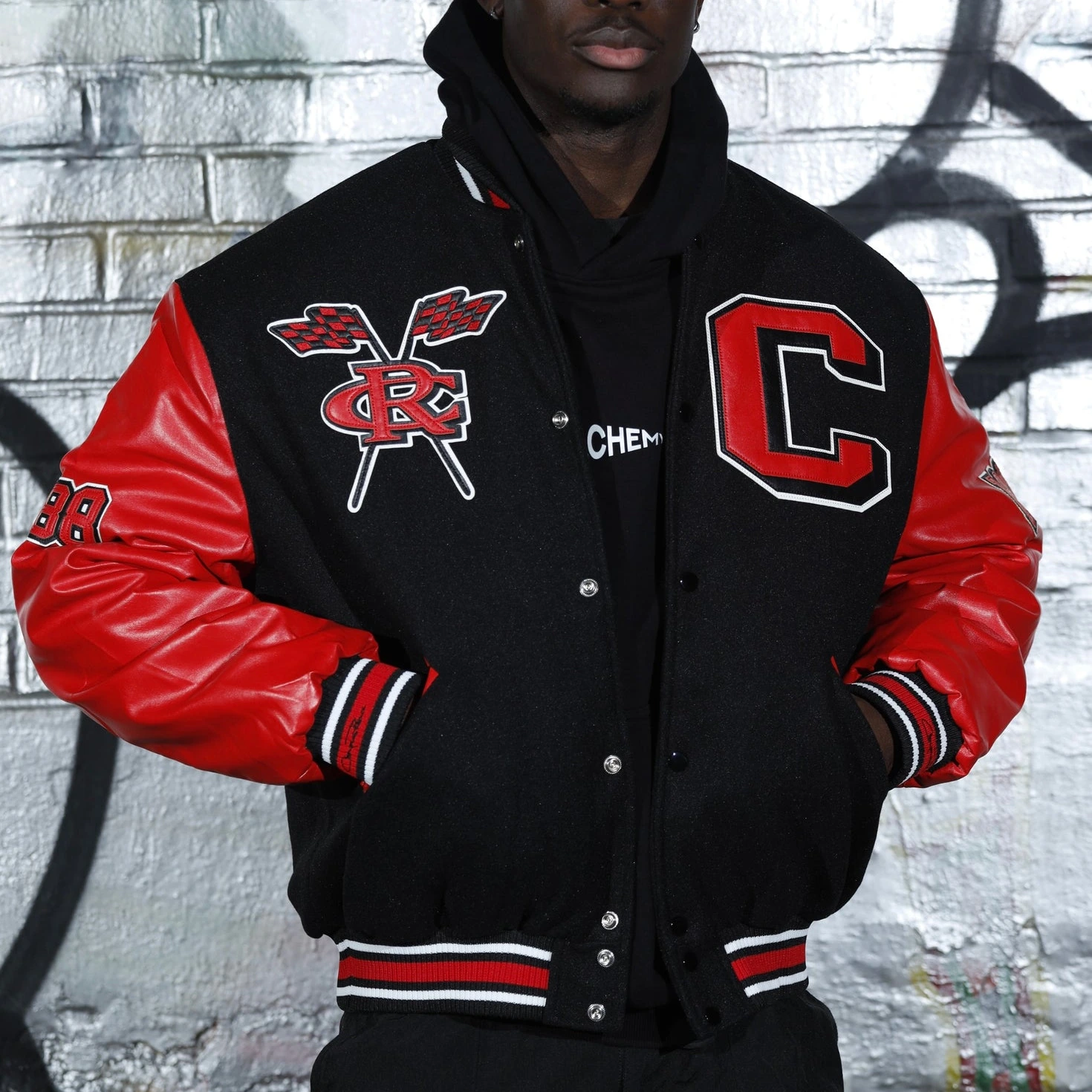 Clark atlanta panthers remix full snap wool leather varsity jacket