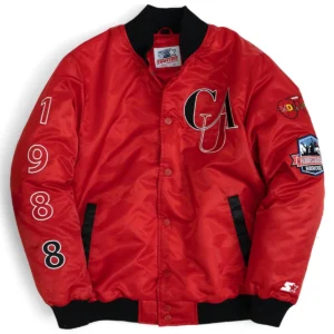 Clark atlanta panthers ribbed knitted satin varsity red jacket