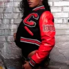 Clark atlanta panthers womens remix wool leather black varsity jacket