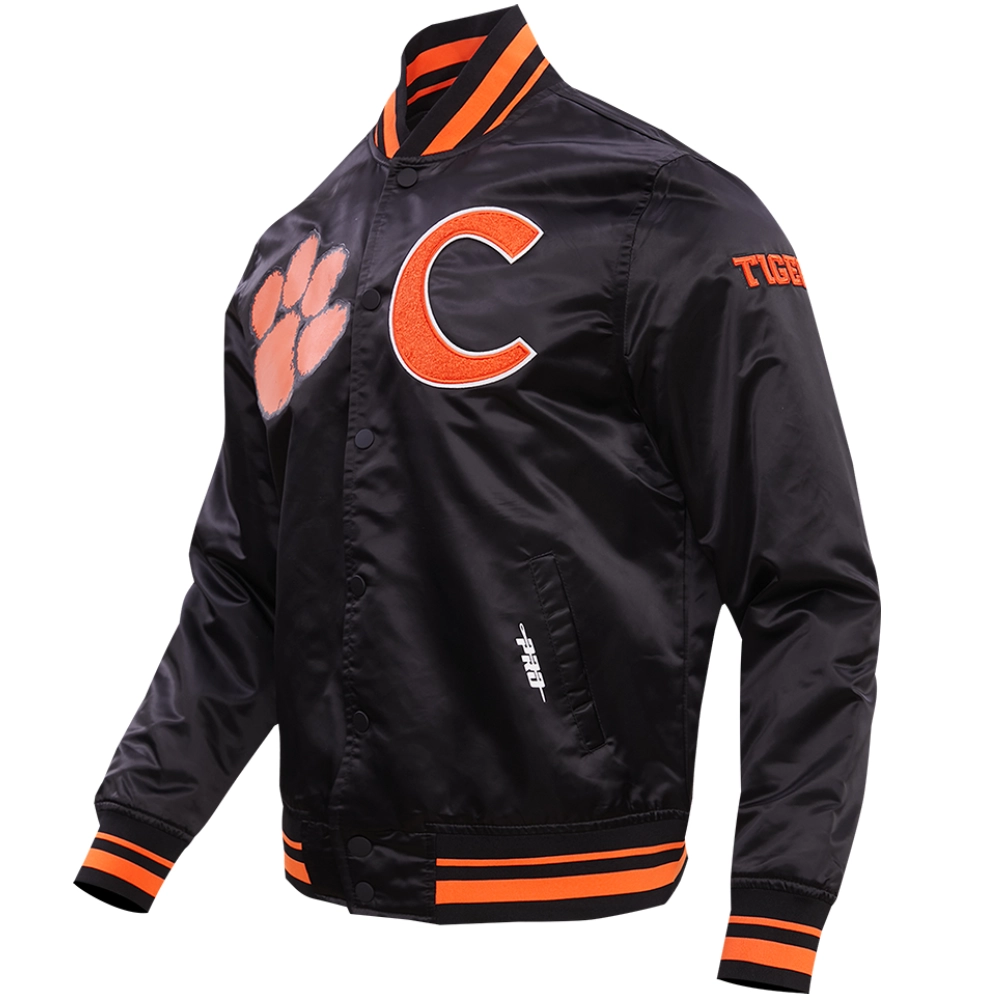 Clemson tigers classic rib knitted black satin varsity jacket