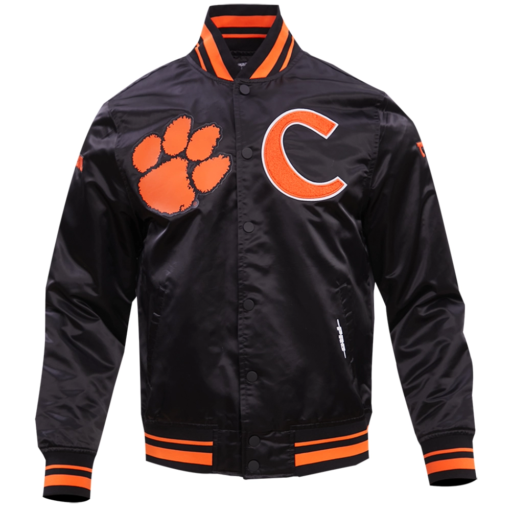 Clemson tigers classic rib knitted satin varsity black jacket