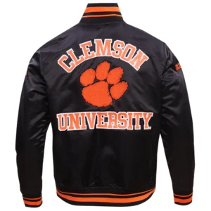 Clemson tigers classic rib knitted satin varsity jacket