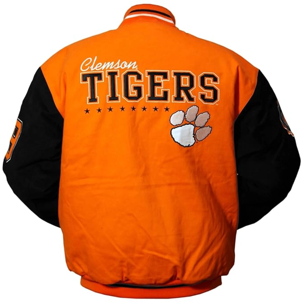 Clemson tigers full snap orange letterman varsity jacket