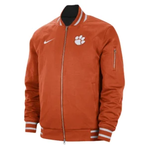 Clemson tigers full zip polyester varsity bomber jacket