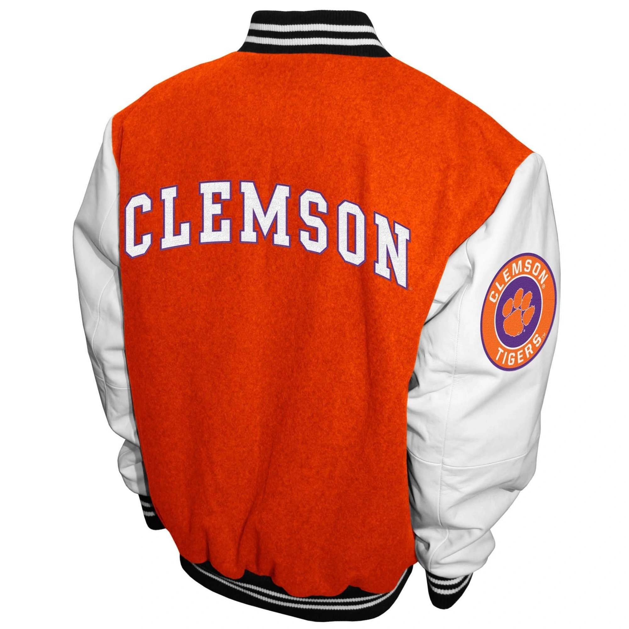 Clemson tigers graduate full snap wool leather jacket