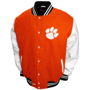 Clemson tigers graduate full snap wool leather varsity jacket