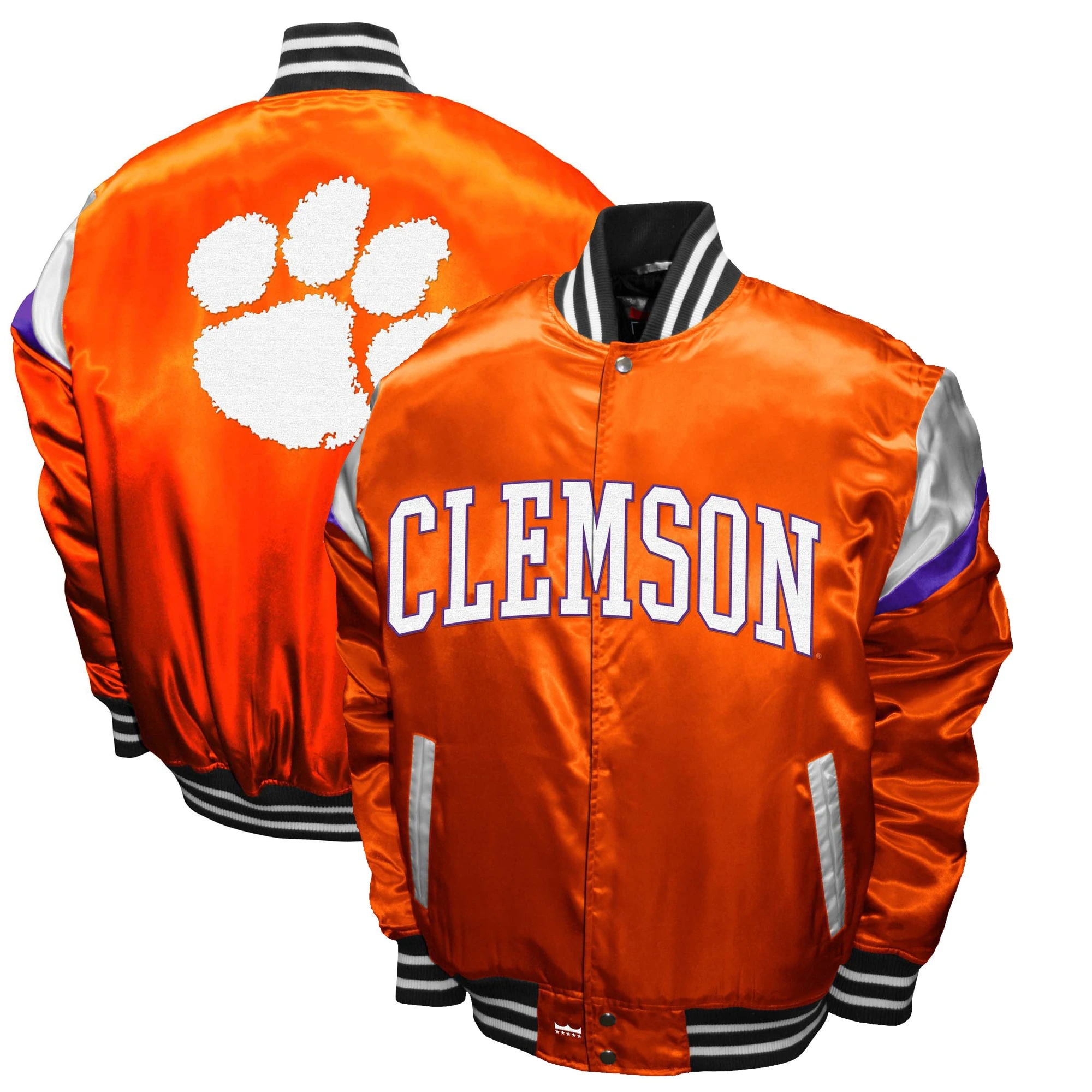 Clemson tigers power orange full snap orange satin varsity jacket