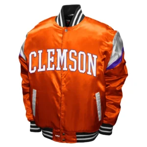 Clemson tigers power orange full snap satin varsity jacket