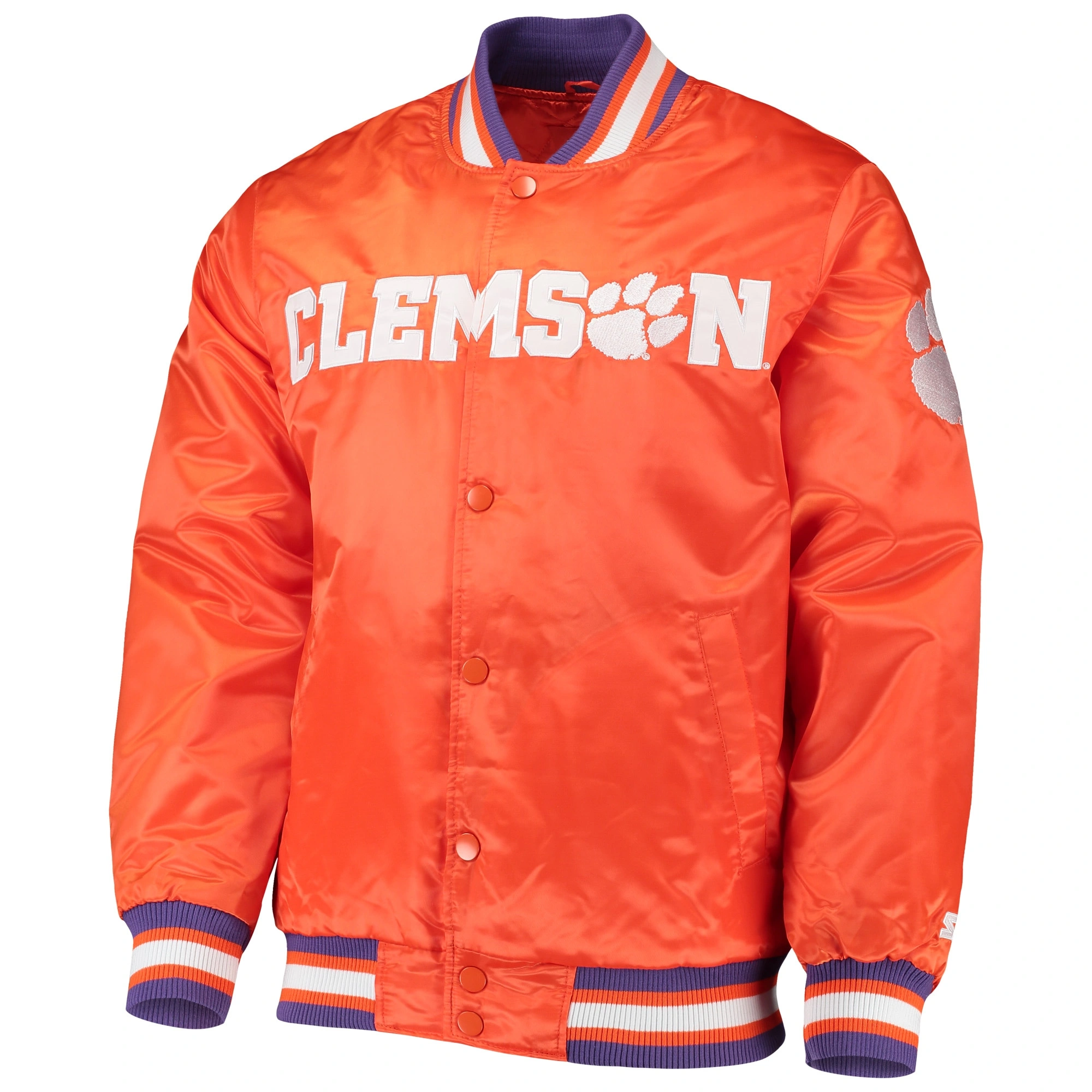Clemson tigers starter the enforcer full snap orange satin varsity jacket