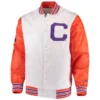 Clemson tigers starter the legend full snap white satin varsity jacket
