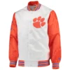 Clemson tigers starter whiteorange the legend full snap satin varsity jacket