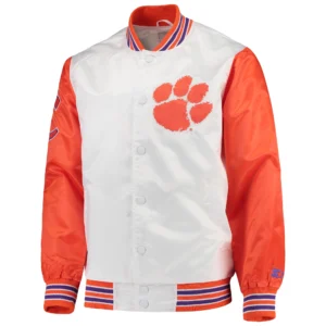 Clemson tigers starter whiteorange the legend full snap satin varsity jacket