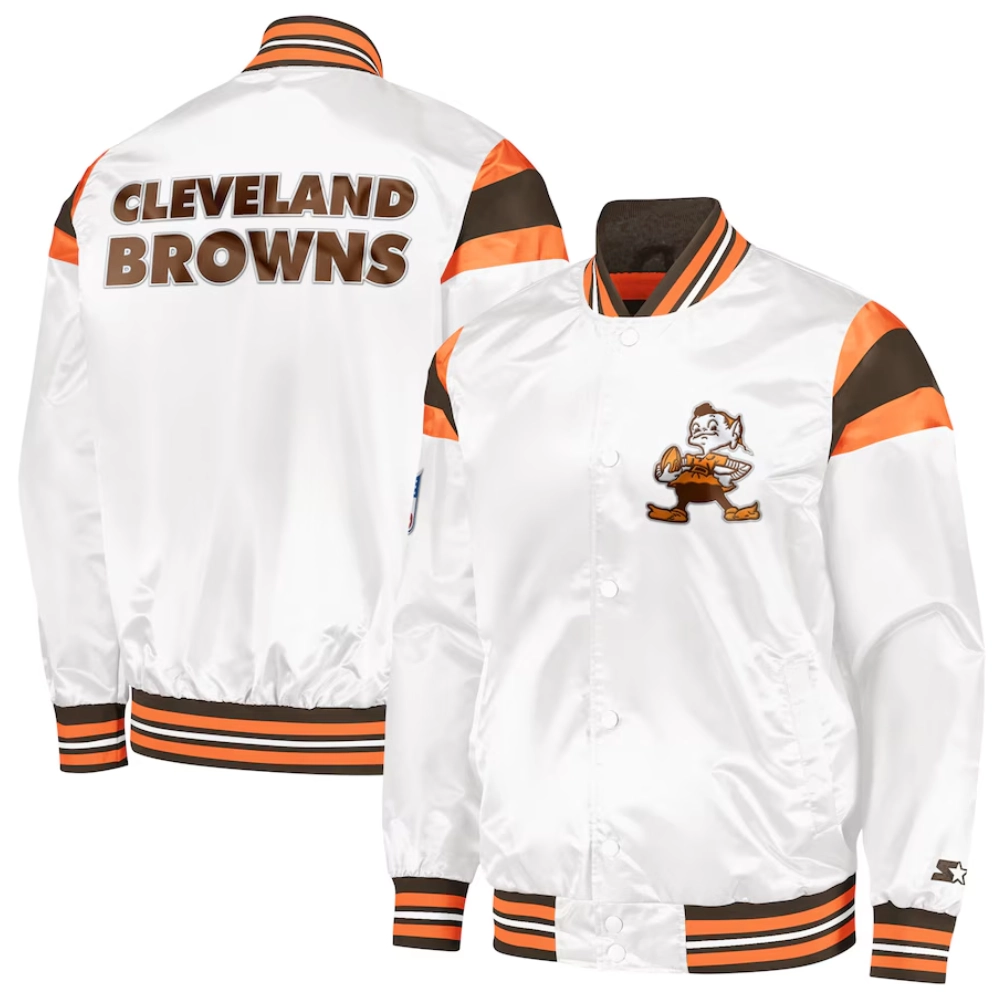 Cleveland browns full snap satin varsity jacket white 2