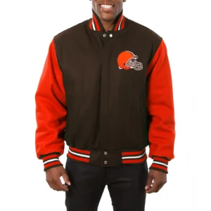 Cleveland browns handmade wool varsity jacket brown orange 1