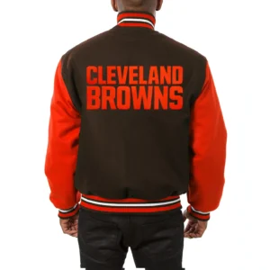 Cleveland browns handmade wool varsity jacket brown orange 2