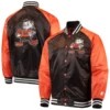 Cleveland browns lead off full snap satin varsity jacket brownorange 2