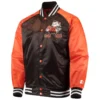 Cleveland browns lead off full snap satin varsity jacket brownorange 3