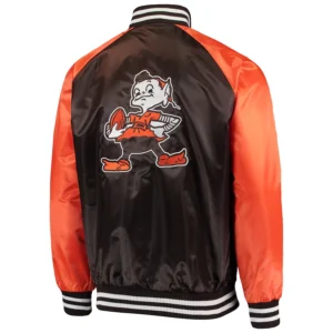 Cleveland browns lead off full snap satin varsity jacket brownorange 4