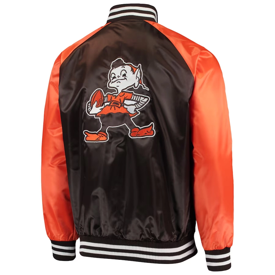 Cleveland browns lead off full snap satin varsity jacket brownorange 4
