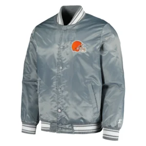 Cleveland browns locker room satin varsity full snap jacket gray 1