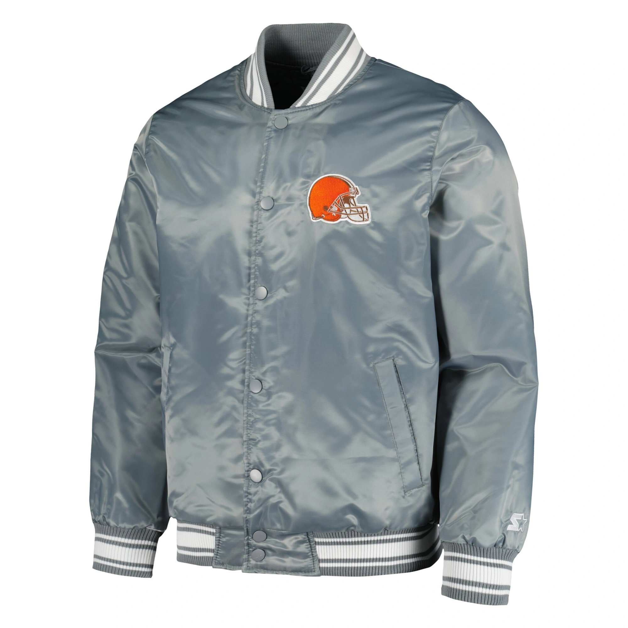 Cleveland browns locker room satin varsity full snap jacket gray 1