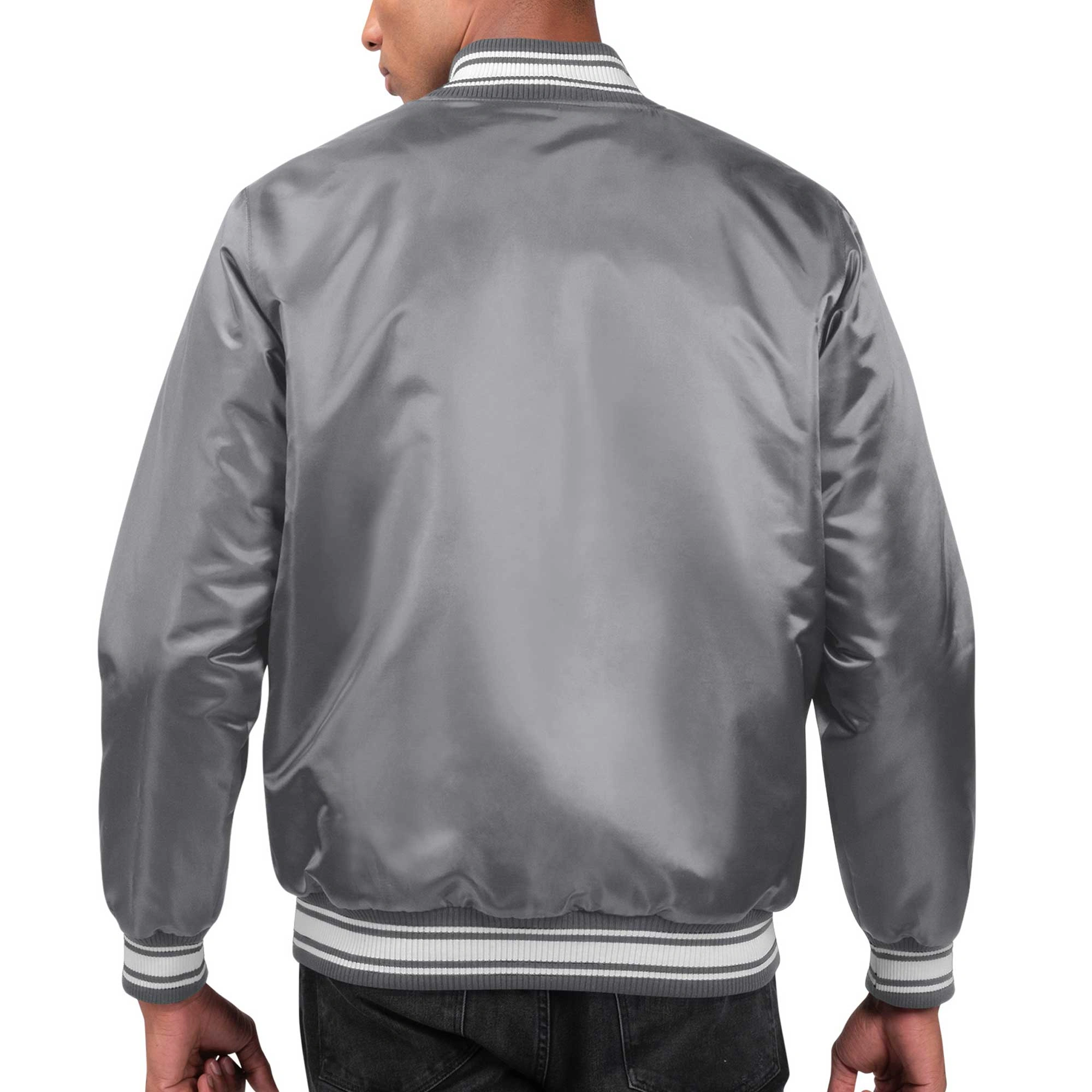 Cleveland browns locker room satin varsity full snap jacket gray 5