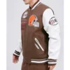 Cleveland browns mash up brown and white varsity jacket