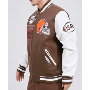 Cleveland browns mash up brown and white varsity jacket