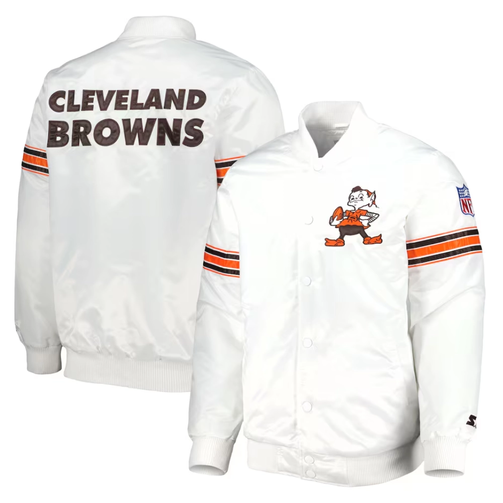 Cleveland browns power forward full snap satin varsity jacket white 2