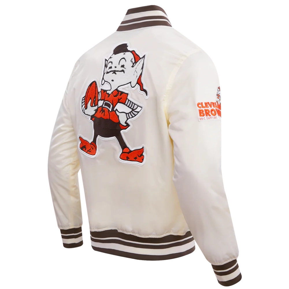 Cleveland browns retro classic full snap satin varsity jacket white 3